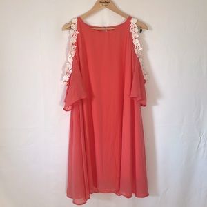 Aofur Summer Chiffon lace dress Ladies 2018 cold shoulder casual (2XL)